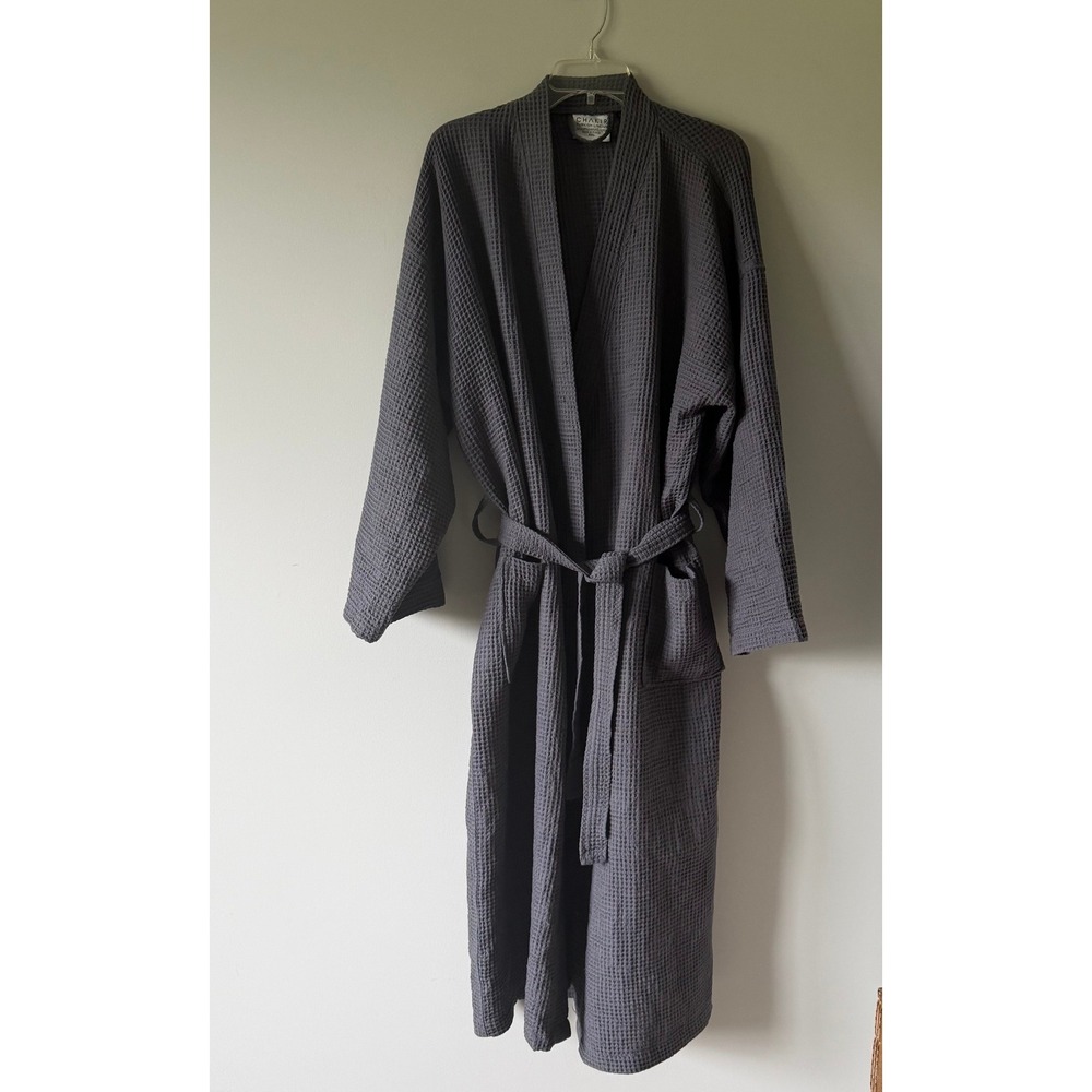 Chakir Turkish Linens Gray Waffle Knit Spa Robe XXL Cotton Blend Kimono Unisex